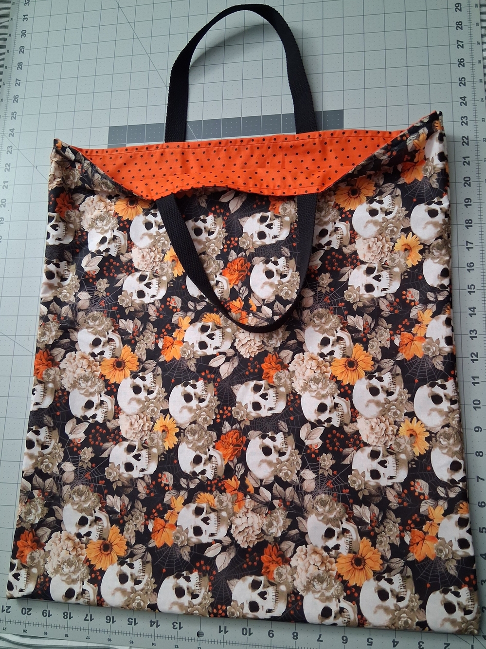 Halloween Skull Floral Tote Bag in Orange and Black - Unbranded